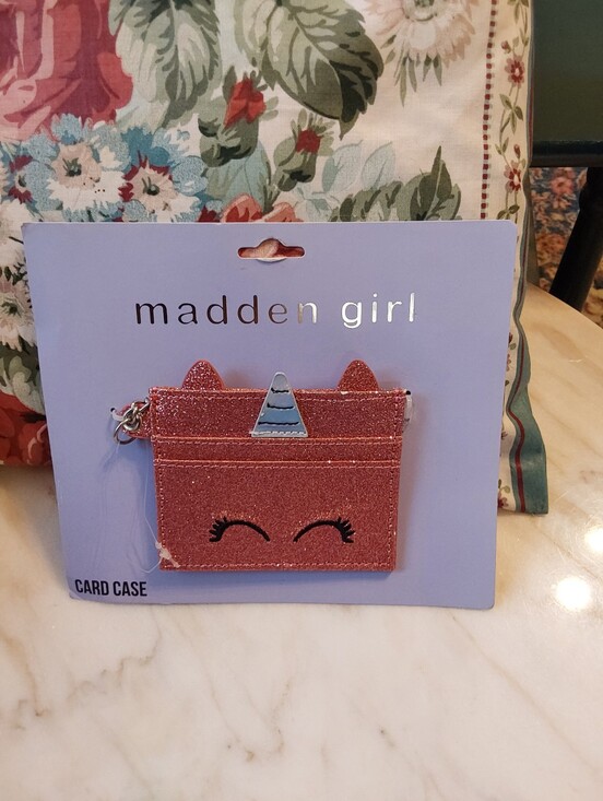 Madden Girl Accessories - NWT Madden Girl Pink Card Holder, Glittery Small Wallet With Silver Key Chain